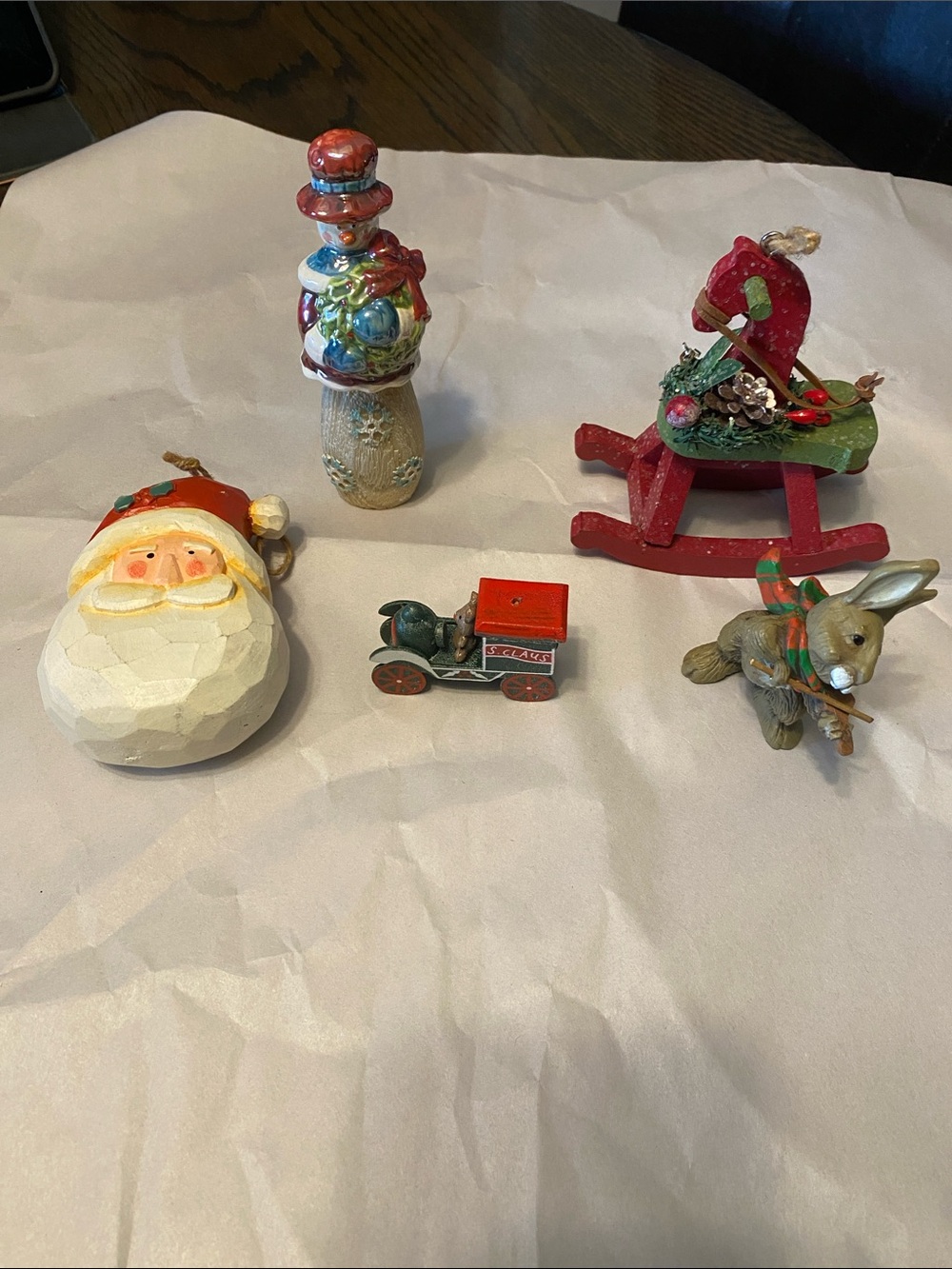 An assortment of Wooden Christmas ornaments